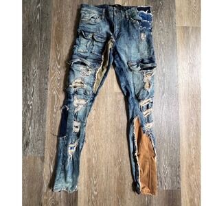 Legacy Edition Sean Jeans Mens 30/32 Blue Distressed Patchwork Skinny Pants
